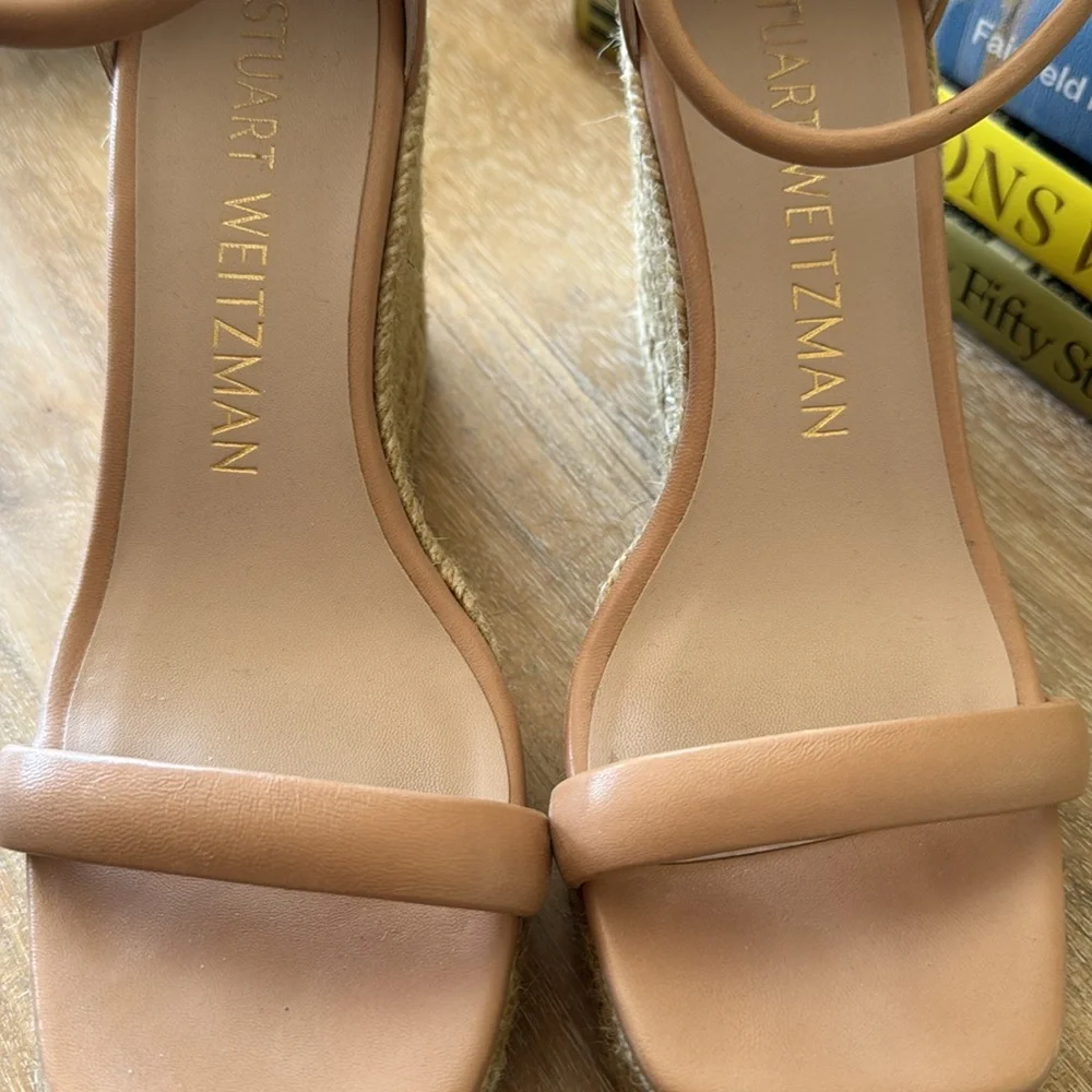 Stuart Weitzman Tan Espadrille Wedge Sandals